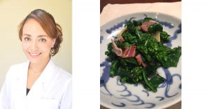 老けないおかず　菜の花とベーコンのにんにく炒め