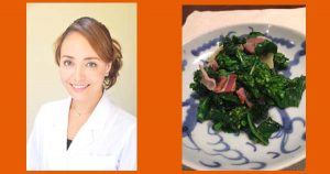 老けないおかず　菜の花とベーコンのにんにく炒め